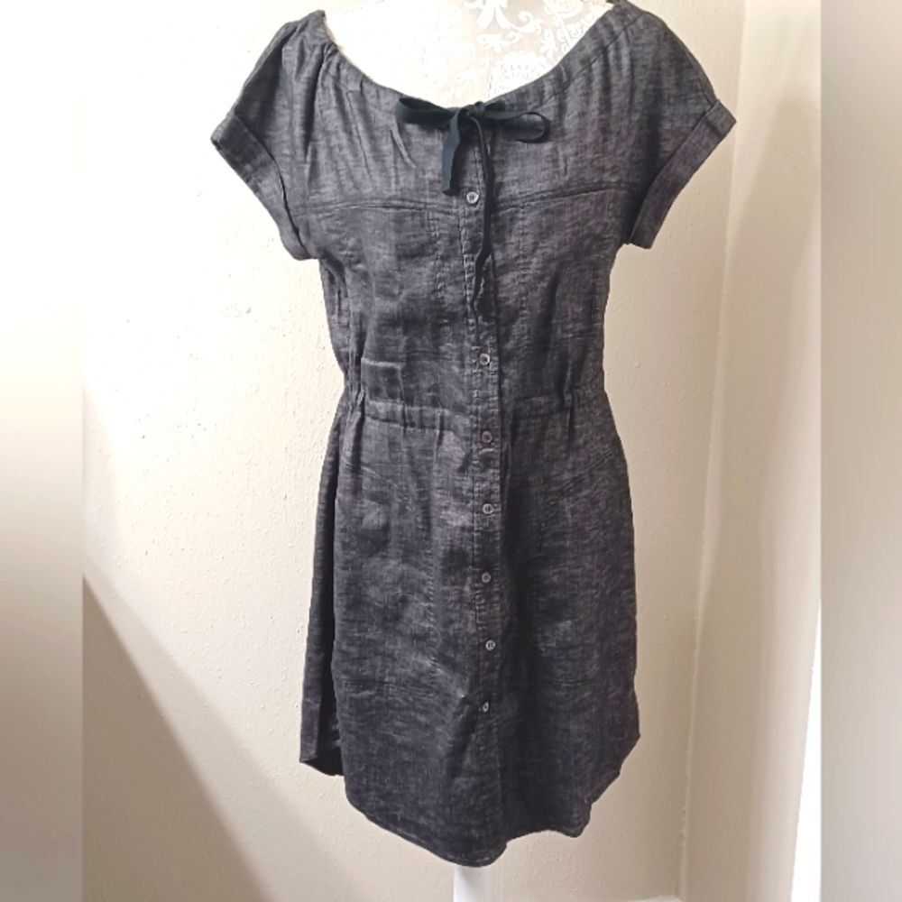 Theory Black Women's Linen Blend Button Up Dress Size 2